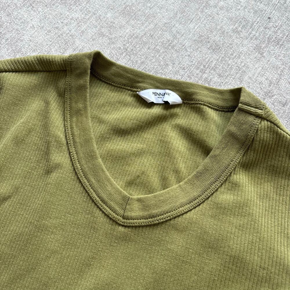 Penn And Ink NY Olive Long Sleeve Ribbed Top - Picture 2 of 4